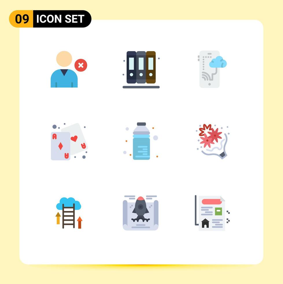 Flat Color Pack of 9 Universal Symbols of water drink mobile bottle game Editable Vector Design Elements