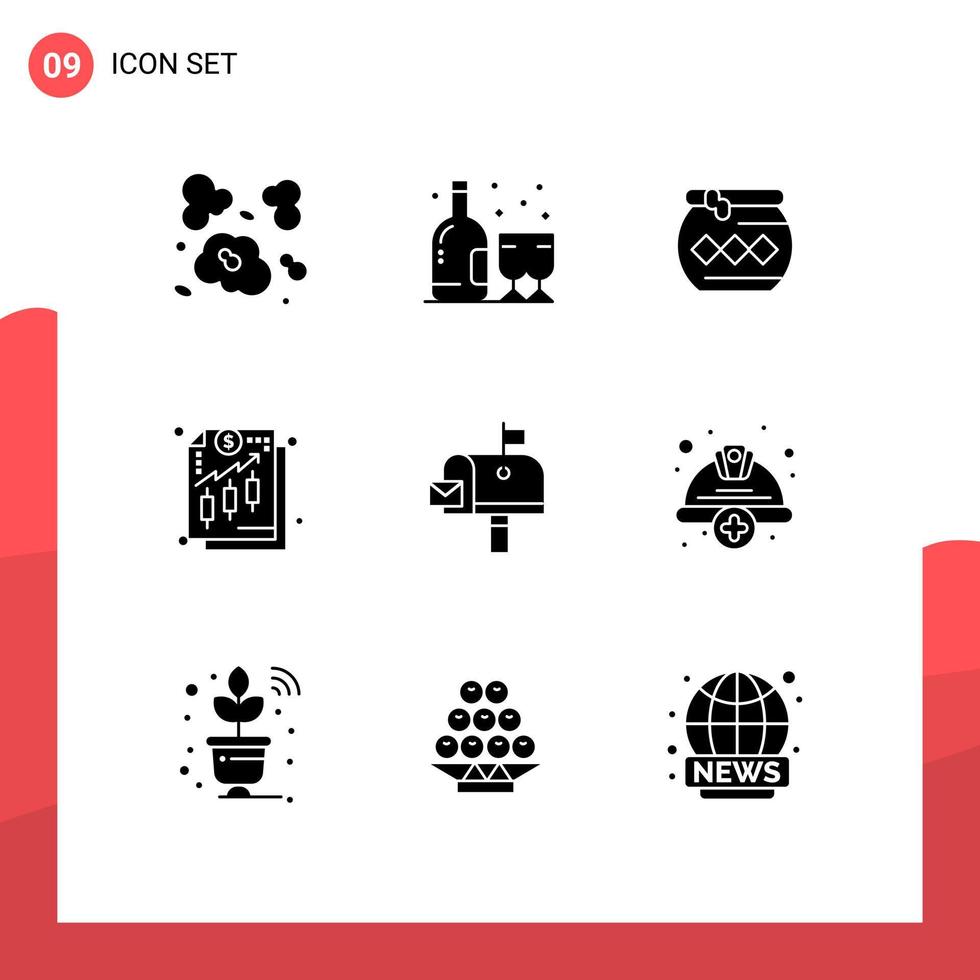 Set of 9 Modern UI Icons Symbols Signs for mail income pot finance festival Editable Vector Design Elements