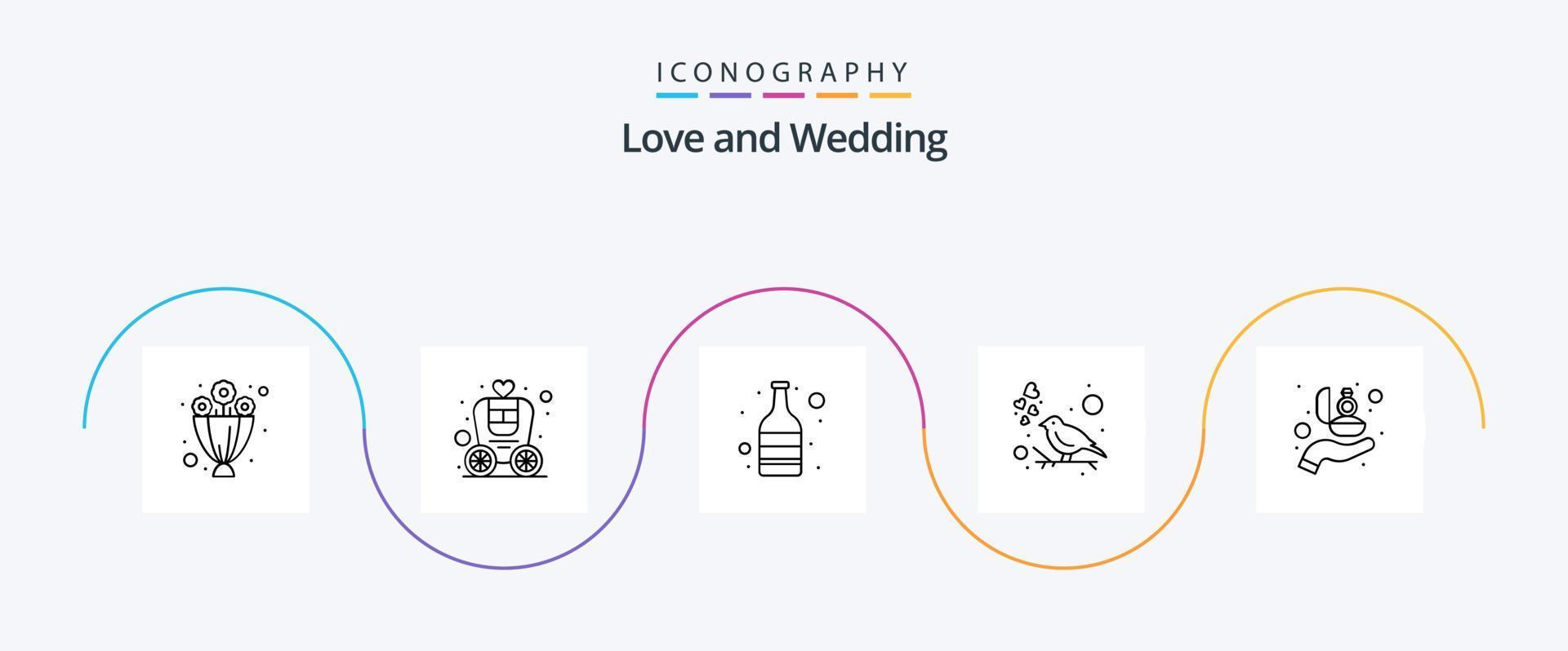 Wedding Line 5 Icon Pack Including love. giving. alcohol. love. fly vector