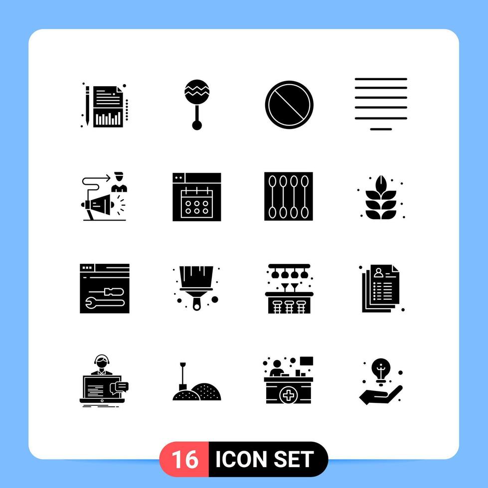Modern Set of 16 Solid Glyphs and symbols such as target text sound center stop Editable Vector Design Elements