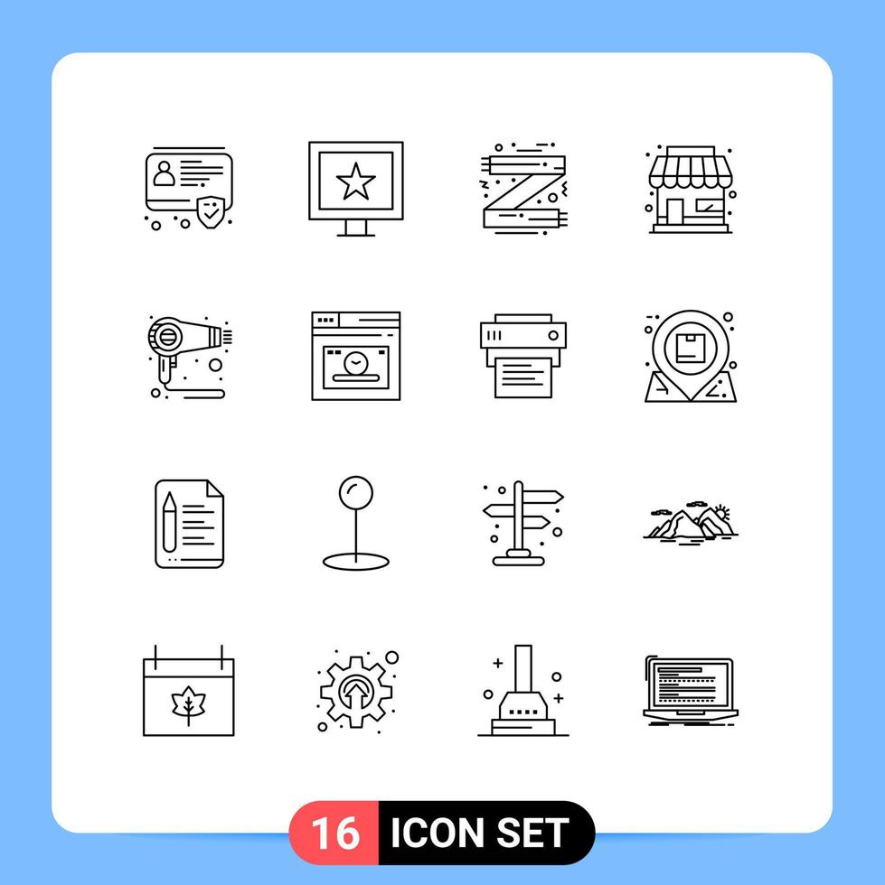 Pictogram Set of 16 Simple Outlines of fen business christmas store building Editable Vector Design Elements