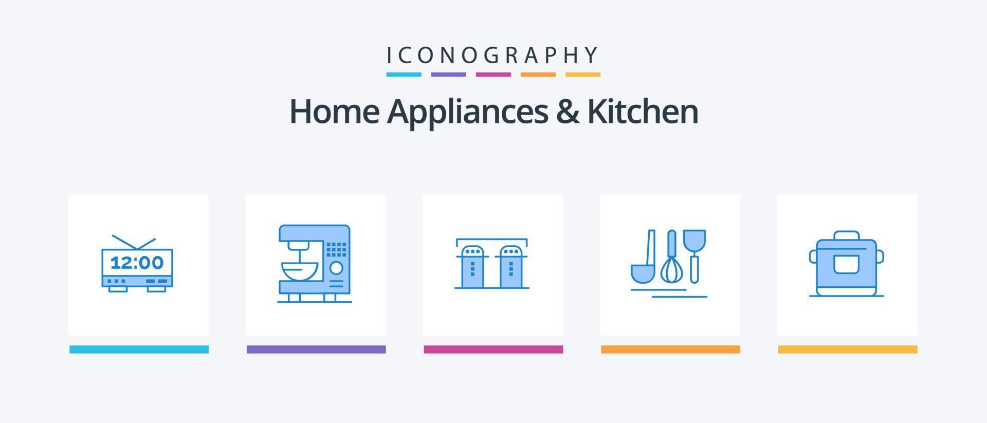 electrodomésticos y paquete de iconos azul de cocina 5 que incluye cocina. viajar. sal. servicio. cuchillería. diseño de iconos creativos vector