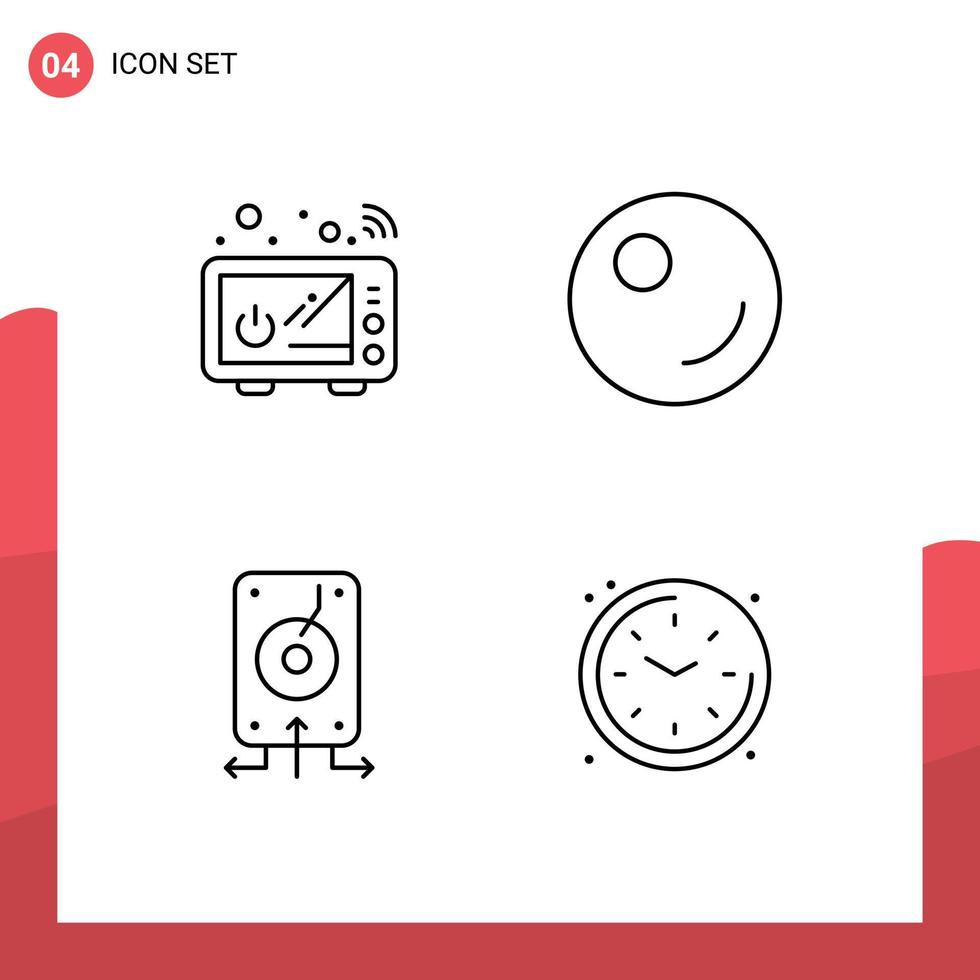 4 colores planos de línea de llenado de vectores temáticos y símbolos editables de elementos de diseño de vectores editables domésticos de copia de seguridad de microondas del servidor de conexión