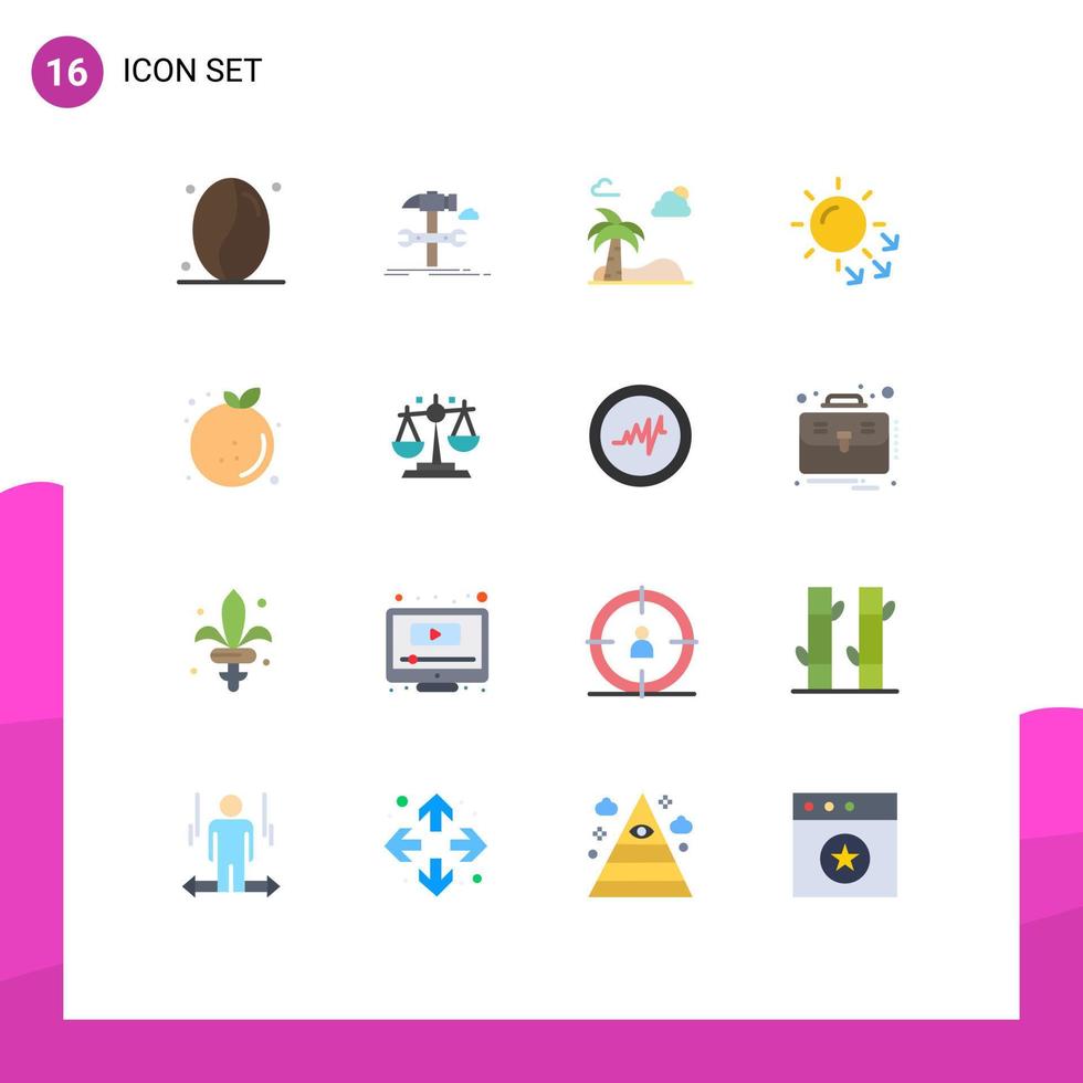 Flat Color Pack of 16 Universal Symbols of diet skin care beach skin dermatology Editable Pack of Creative Vector Design Elements