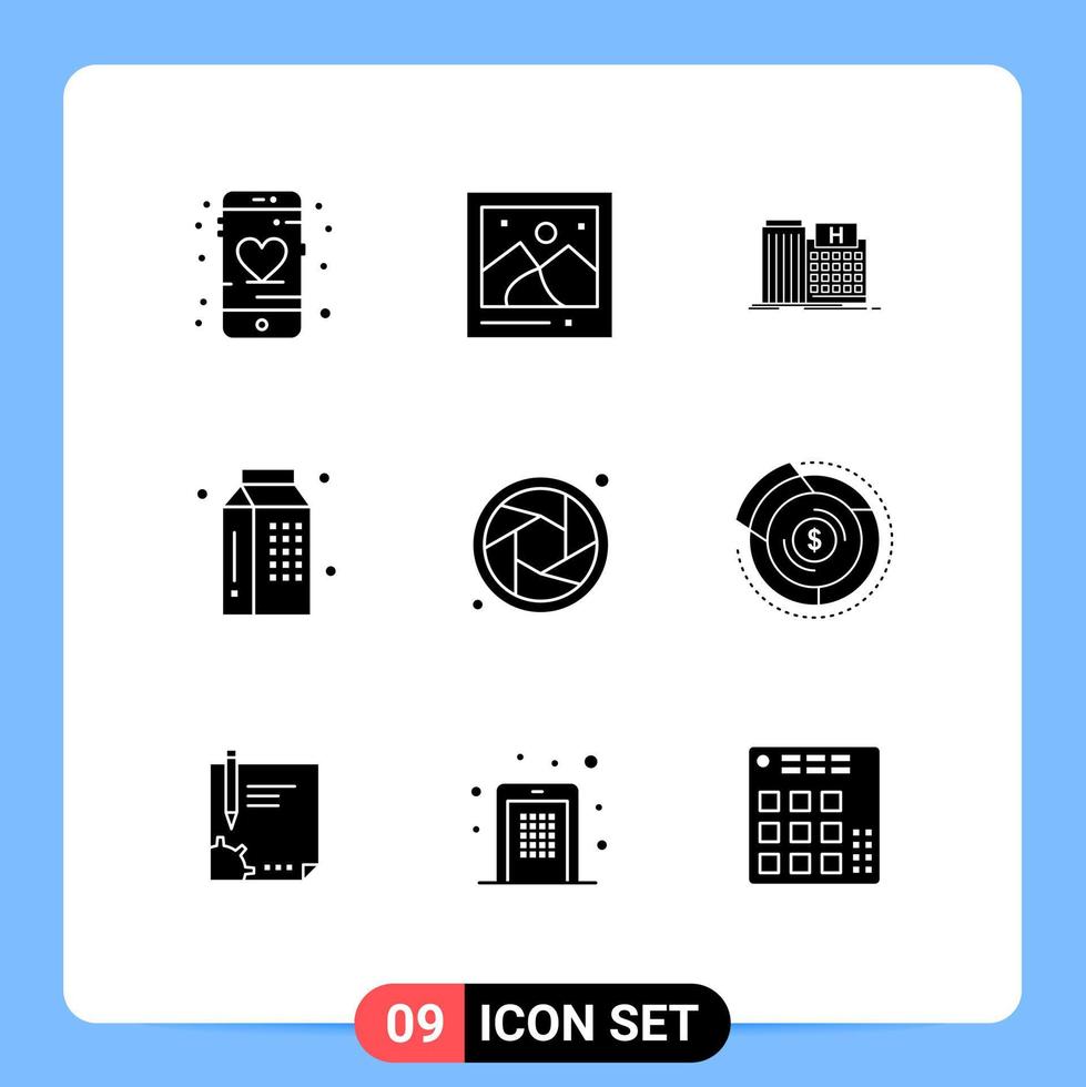 Modern Set of 9 Solid Glyphs Pictograph of milk food hospital drinks clinic Editable Vector Design Elements
