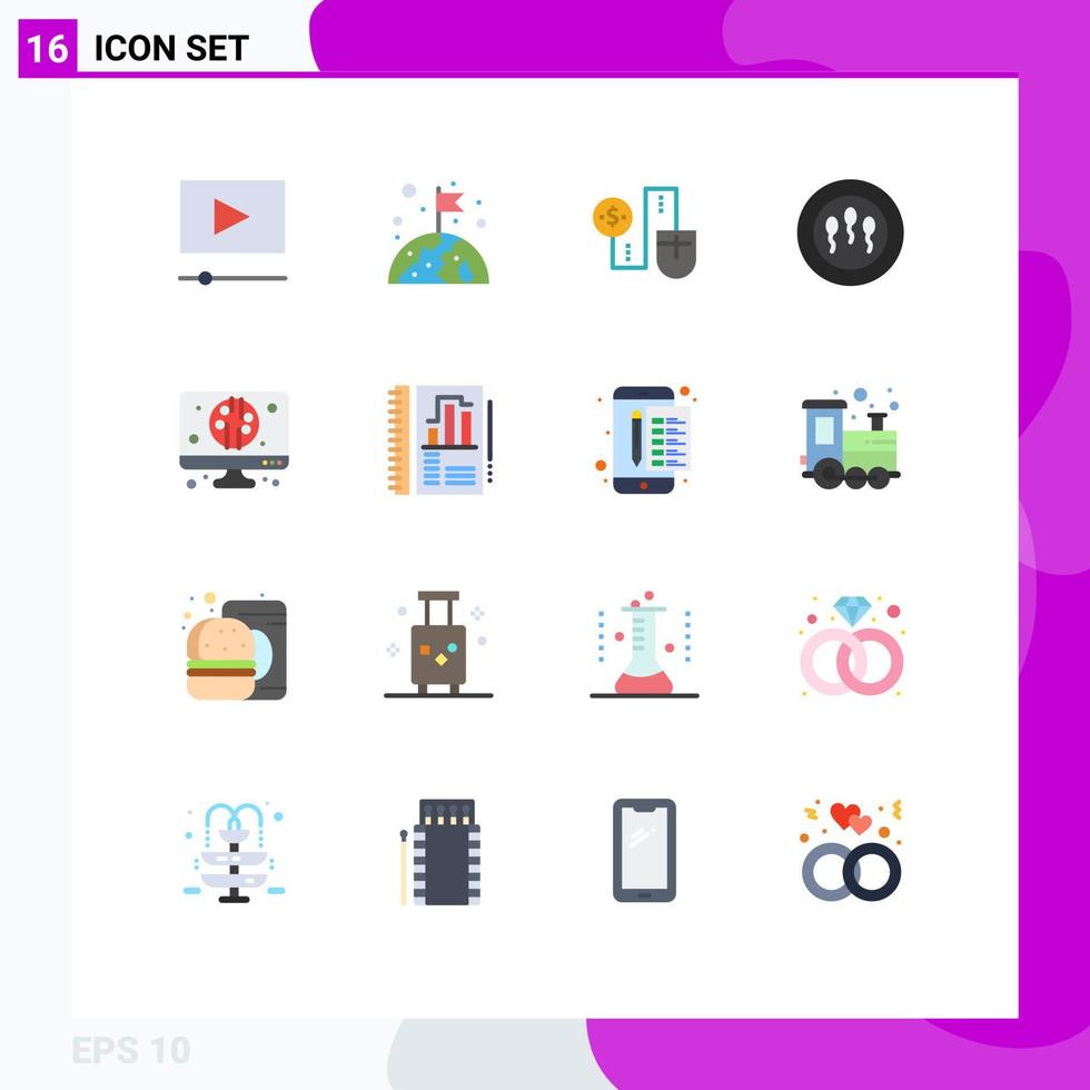 Mobile Interface Flat Color Set of 16 Pictograms of economy digital connect science sperms Editable Pack of Creative Vector Design Elements