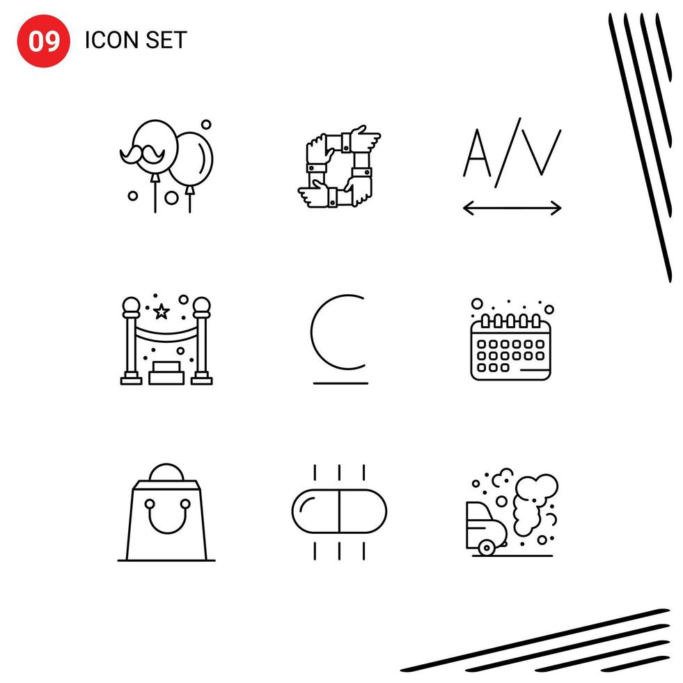 Pictogram Set of 9 Simple Outlines of kyrgyzstani bulgarian partnership party queue Editable Vector Design Elements