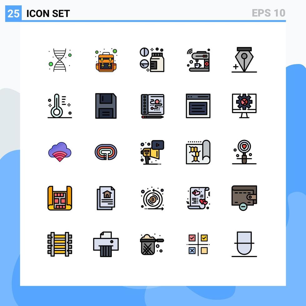 conjunto de 25 colores planos de línea rellena de vector en la cuadrícula para añadir elementos de diseño de vector editables wifi médico iot