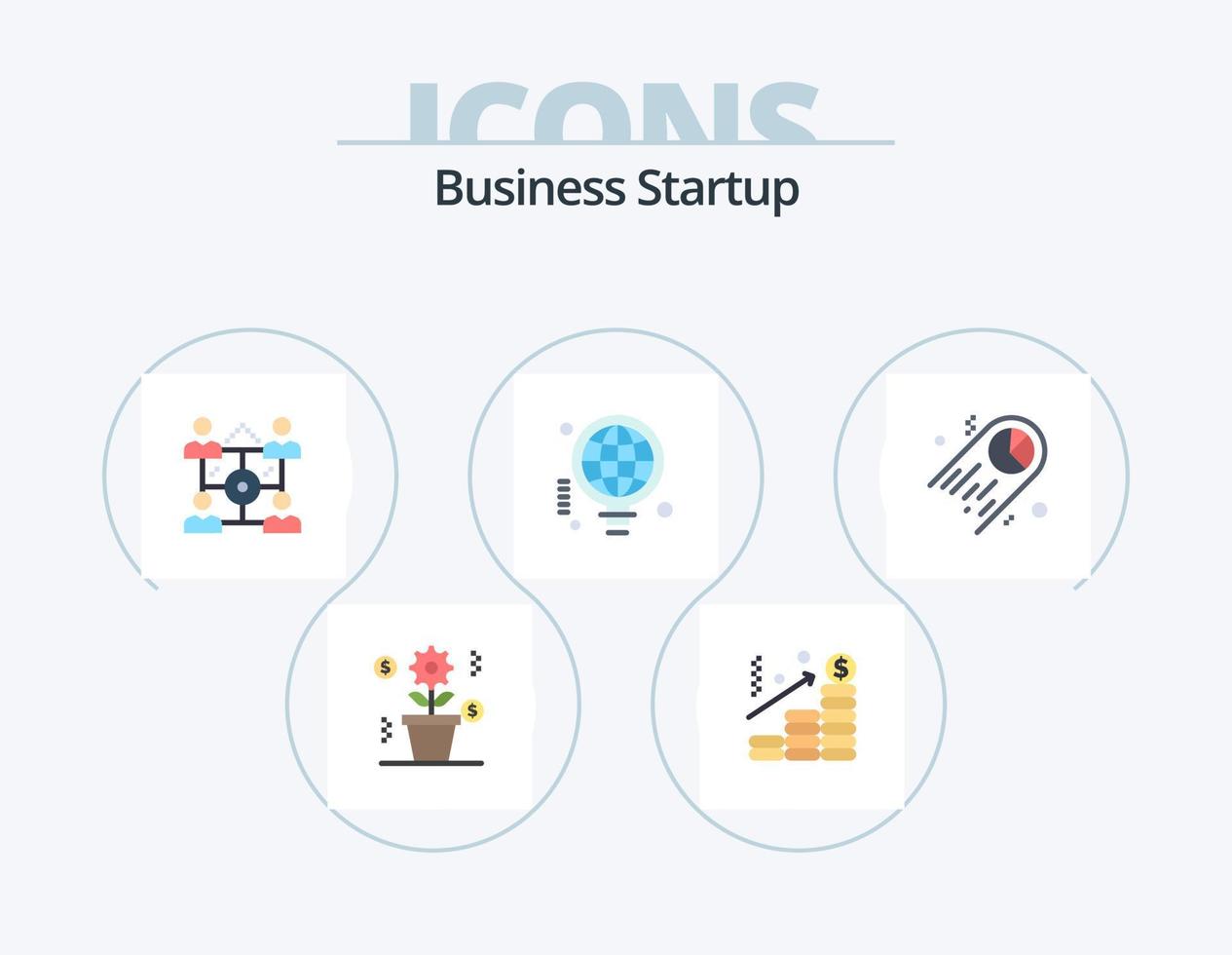 Business Startup Flat Icon Pack 5 Icon Design. pie. idea. business. business. bulb vector