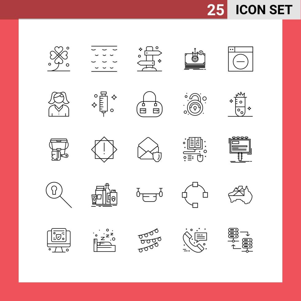 Group of 25 Lines Signs and Symbols for web medical direction dollar vacation Editable Vector Design Elements