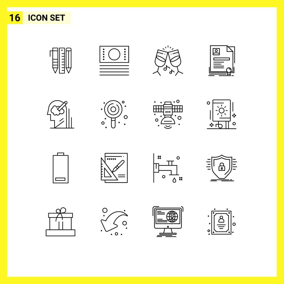 Group of 16 Modern Outlines Set for pen certificate glass agreement badge Editable Vector Design Elements