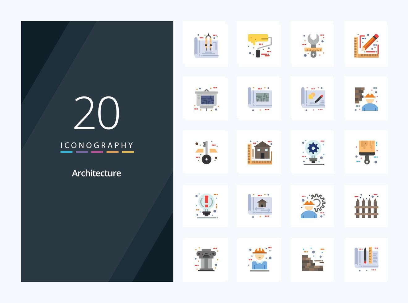 20 Architecture Flat Color icon for presentation vector