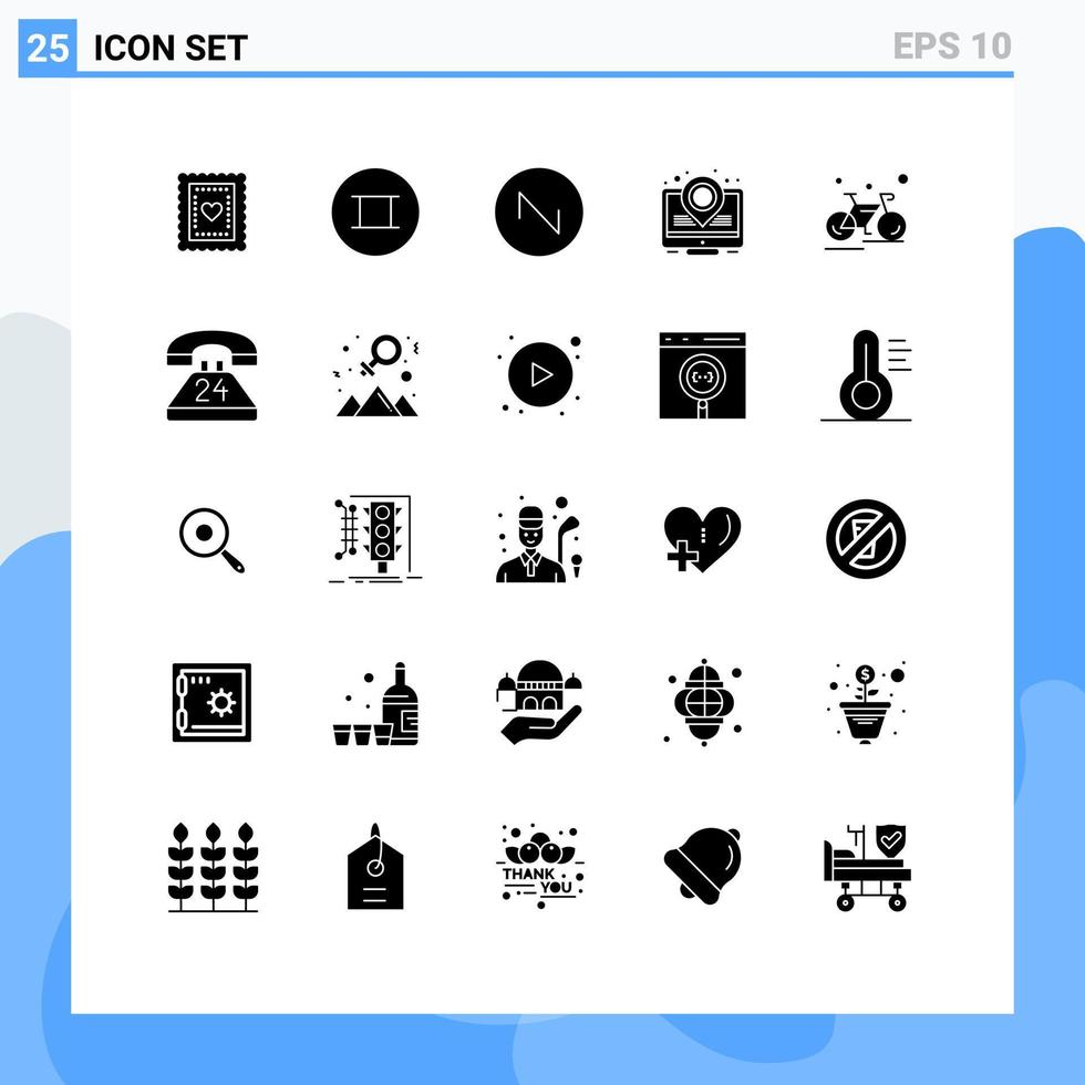 Group of 25 Solid Glyphs Signs and Symbols for race cycling sound cycle place holder Editable Vector Design Elements