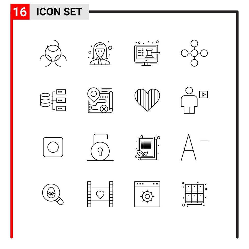 Group of 16 Outlines Signs and Symbols for servers share auction network central Editable Vector Design Elements