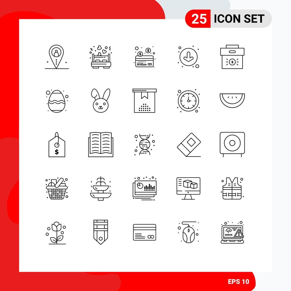 Line Pack of 25 Universal Symbols of corporate bag love bed down arrows Editable Vector Design Elements