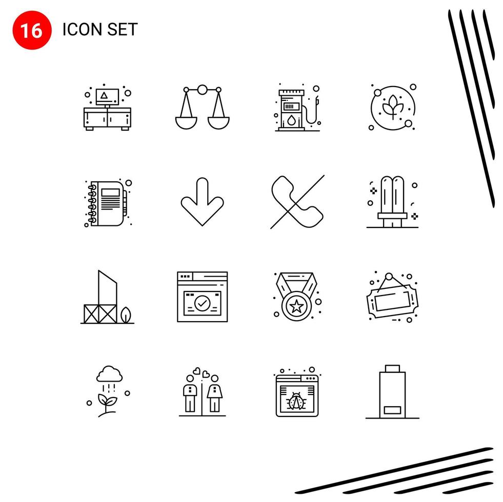 Universal Icon Symbols Group of 16 Modern Outlines of diary business gas book plant Editable Vector Design Elements