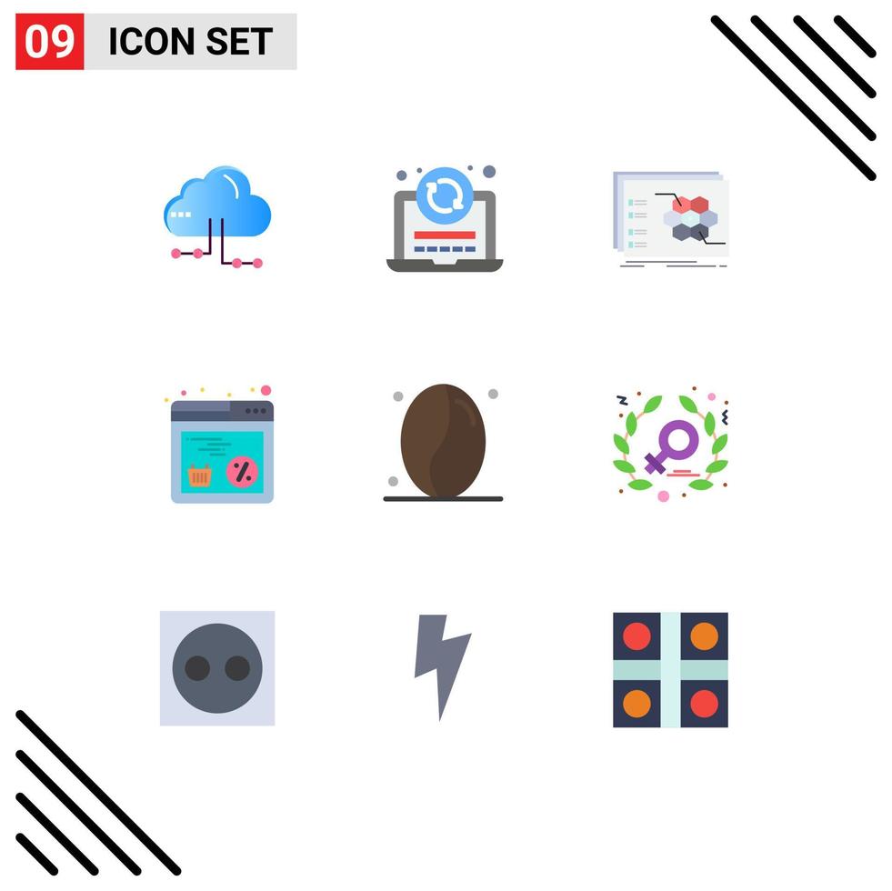 User Interface Pack of 9 Basic Flat Colors of coffee shopping game online tactical Editable Vector Design Elements