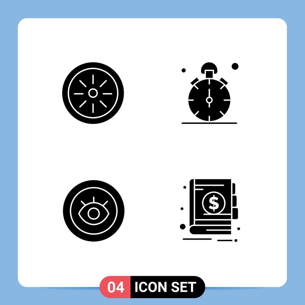 4 Universal Solid Glyphs Set for Web and Mobile Applications food service watch timer technical Editable Vector Design Elements