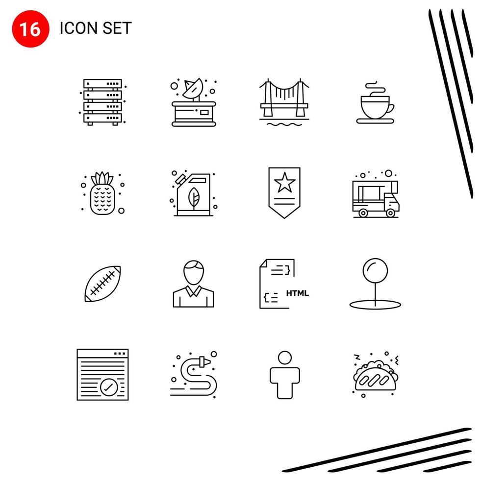conjunto de 16 iconos modernos de la interfaz de usuario signos de símbolos para el receptor de la taza de frutas elementos de diseño vectorial editables del paisaje urbano caliente vector