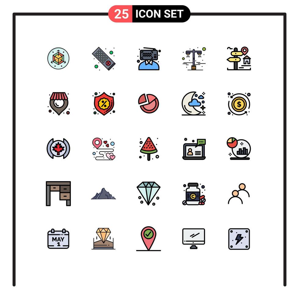 conjunto de 25 iconos modernos de la interfaz de usuario símbolos signos para la ubicación de la radiodifusión de bienes raíces elementos de diseño vectorial editables en la calle vector