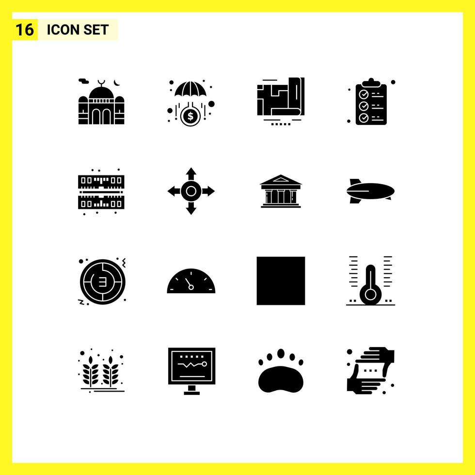 Group of 16 Modern Solid Glyphs Set for computer shopping investment document navigation Editable Vector Design Elements