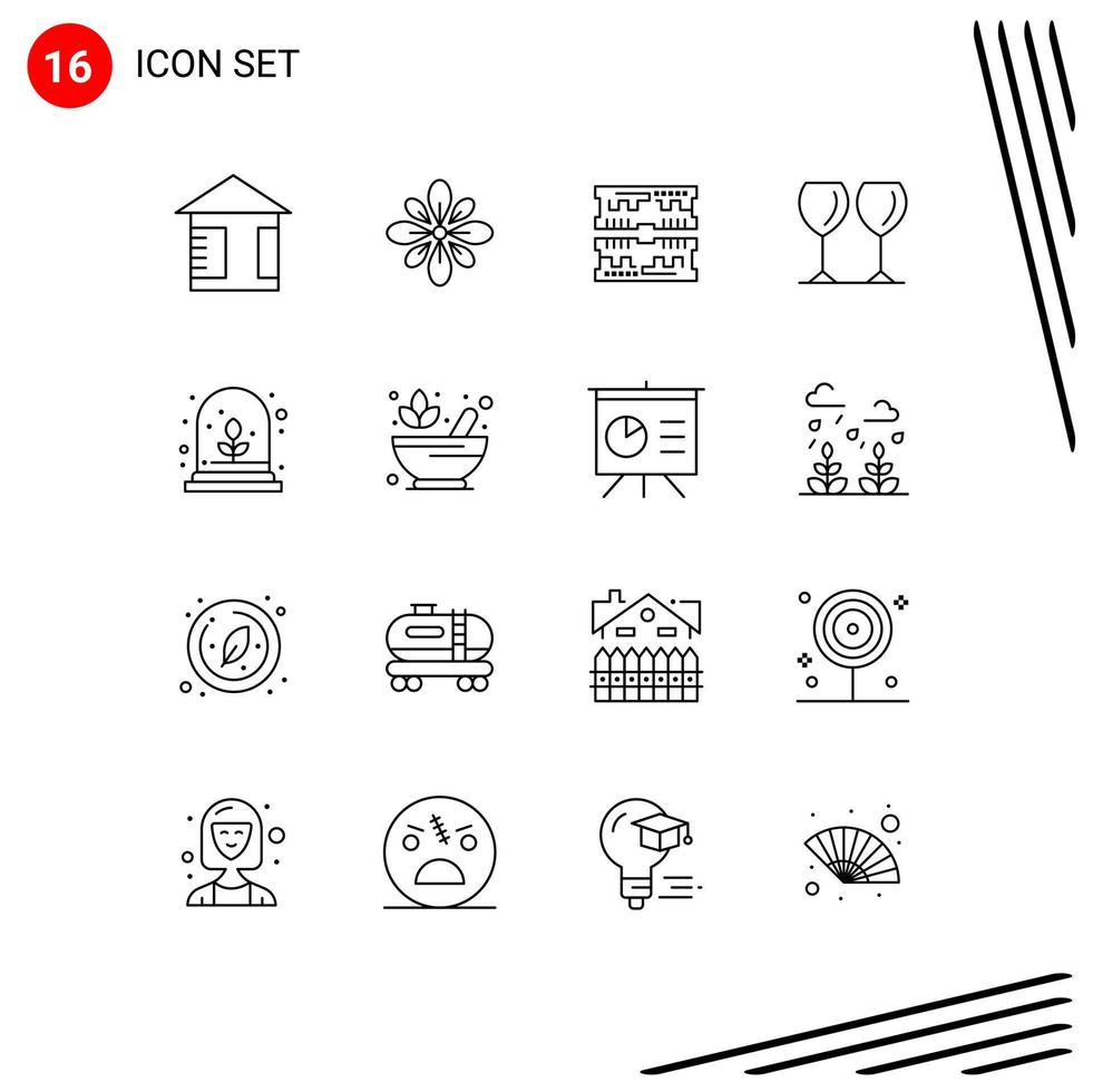 Pack of 16 creative Outlines of experimental growth drink holi glasses dimm Editable Vector Design Elements