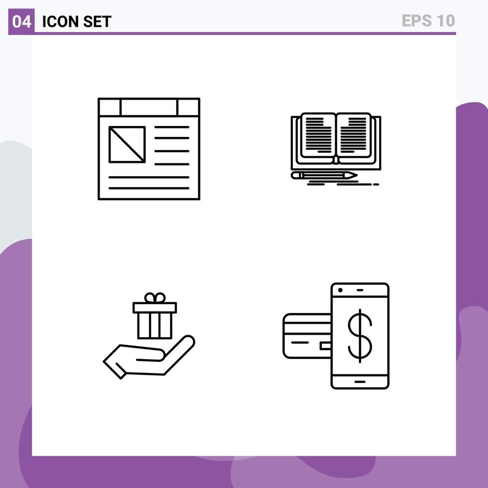 grupo de 4 colores planos de línea de relleno modernos establecidos para elementos de diseño vectorial editables de comercio electrónico de libro de sitio web manual de aplicación vector