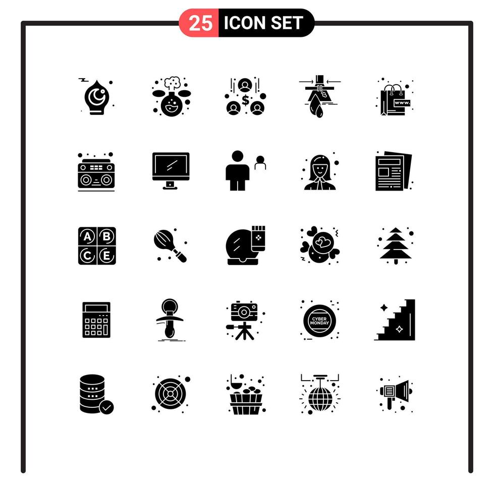 Pack of 25 Modern Solid Glyphs Signs and Symbols for Web Print Media such as online pollution building factory leak Editable Vector Design Elements