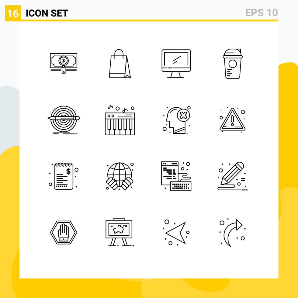 User Interface Pack of 16 Basic Outlines of sports game buy bottle imac Editable Vector Design Elements