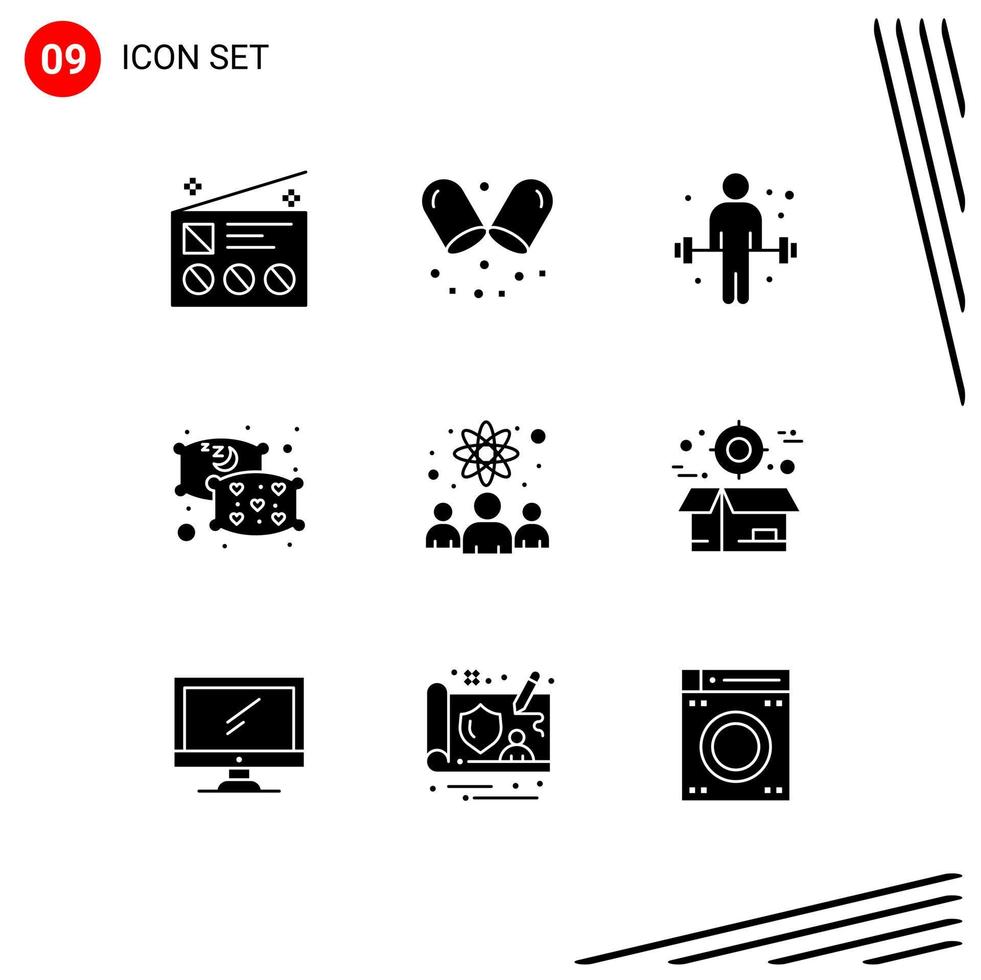 Set of 9 Modern UI Icons Symbols Signs for researchers knowledge worker dumbbell sleep pillow Editable Vector Design Elements