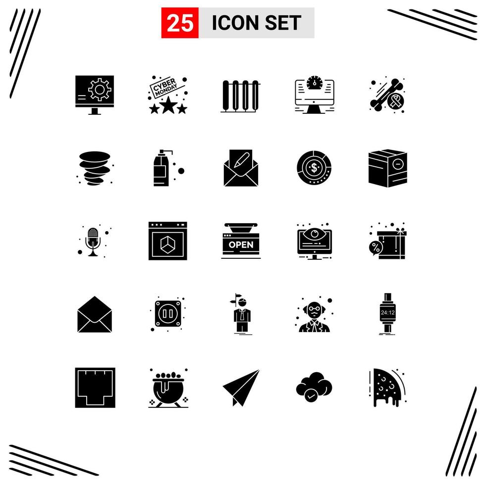 25 Universal Solid Glyph Signs Symbols of watch monitor time computer radiator Editable Vector Design Elements