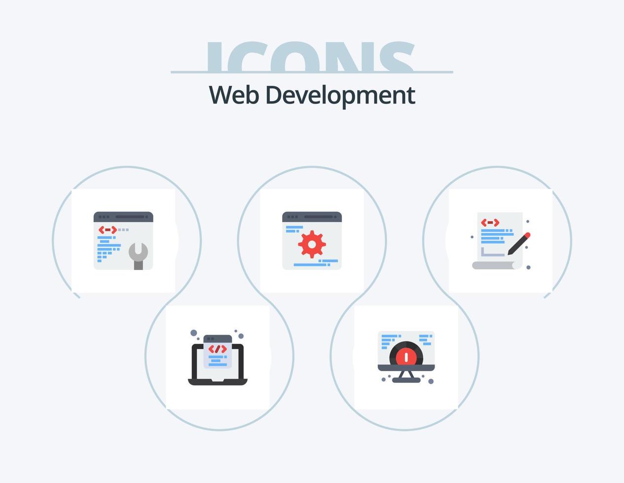 Web Development Flat Icon Pack 5 Icon Design. language. optimization. serving. gear. cogwheels vector