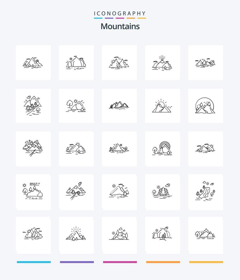 Creative Mountains 25 OutLine icon pack  Such As landscape. mountain. nature. blast. landscape vector