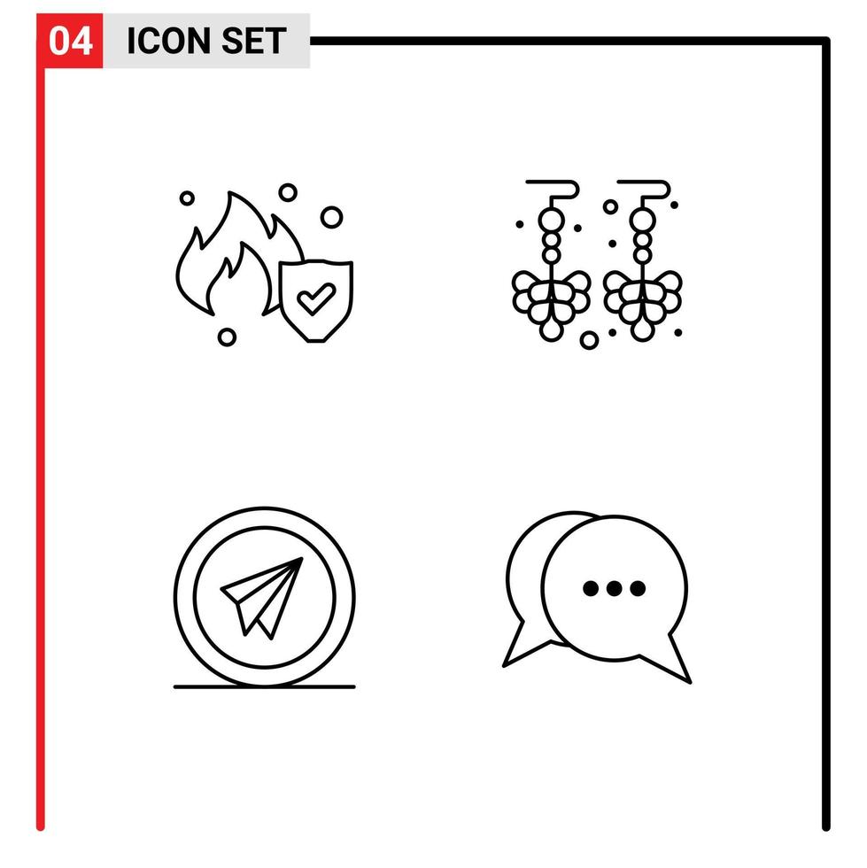 Stock Vector Icon Pack of 4 Line Signs and Symbols for fire paper drop airplane chat Editable Vector Design Elements