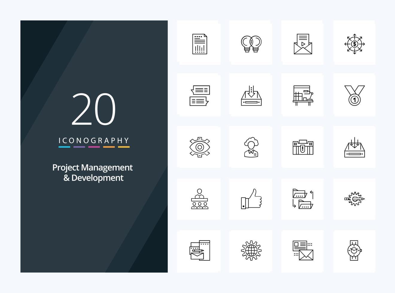 20 Project Management And Development Outline icon for presentation vector