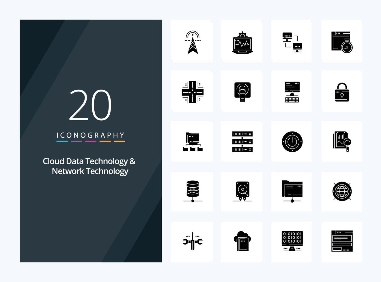 20 Cloud Data Technology And Network Technology Solid Glyph icon for presentation vector