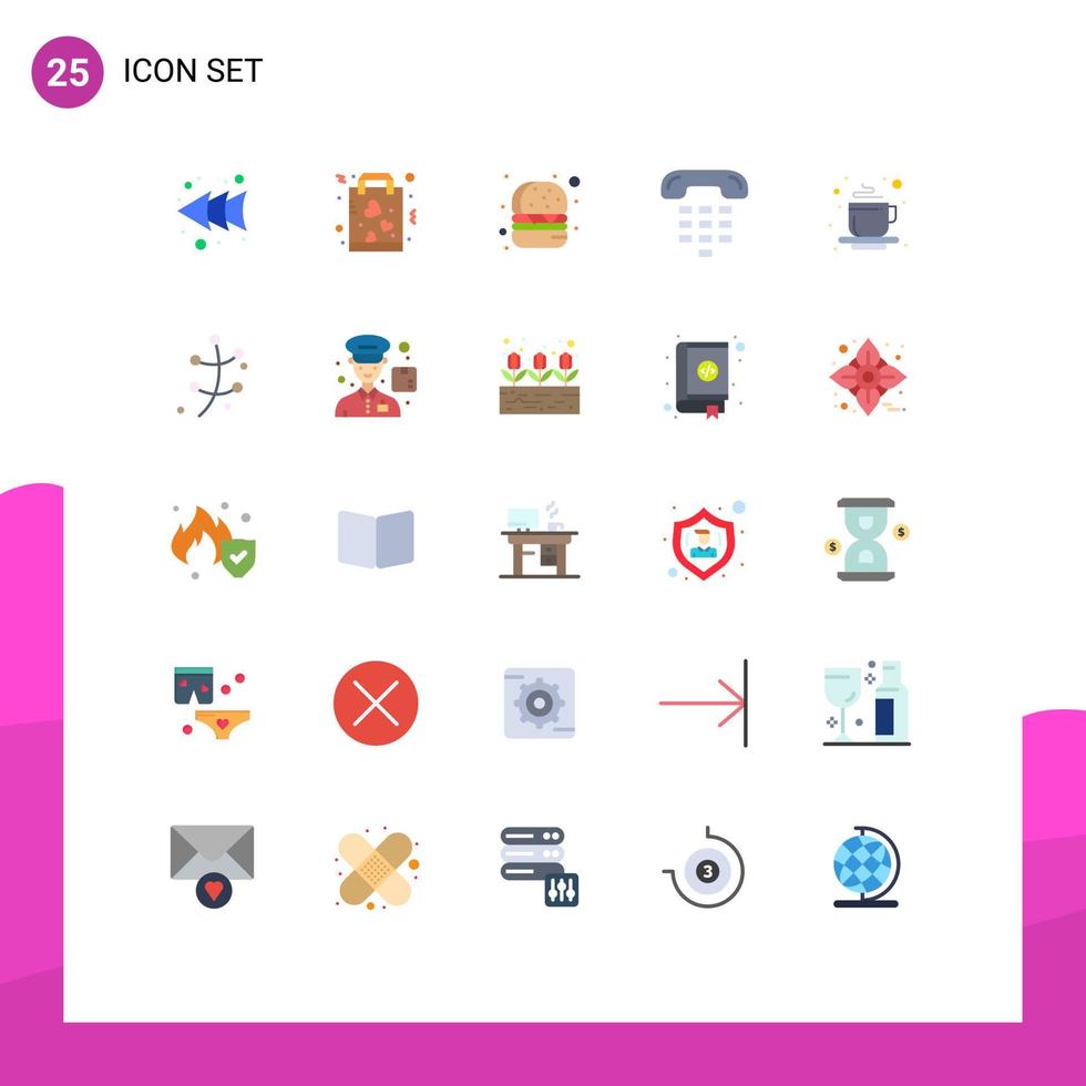 conjunto de pictogramas de 25 colores planos simples de elementos de diseño vectorial editables de comunicación de dispositivo de hamburguesa de teléfono caliente vector