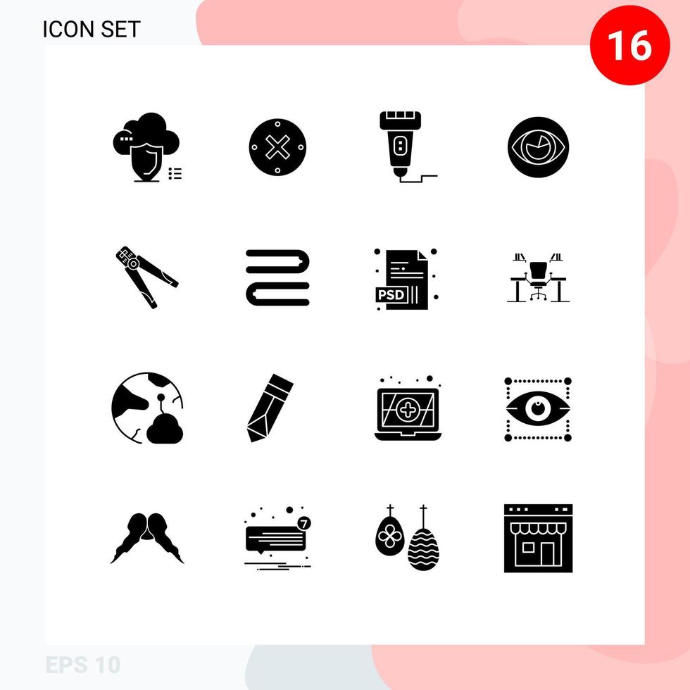 User Interface Pack of 16 Basic Solid Glyphs of reality eye cancel vision price Editable Vector Design Elements