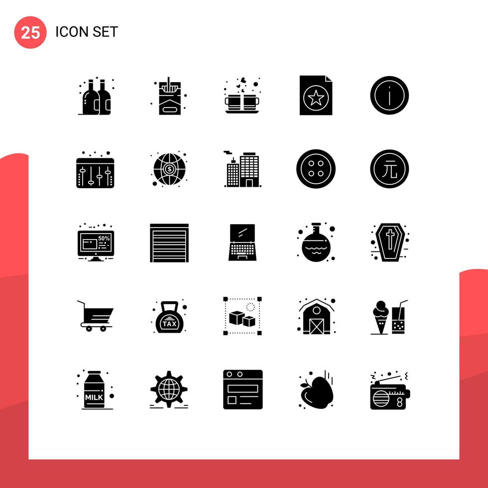 25 Universal Solid Glyphs Set for Web and Mobile Applications sign info love help favorite Editable Vector Design Elements