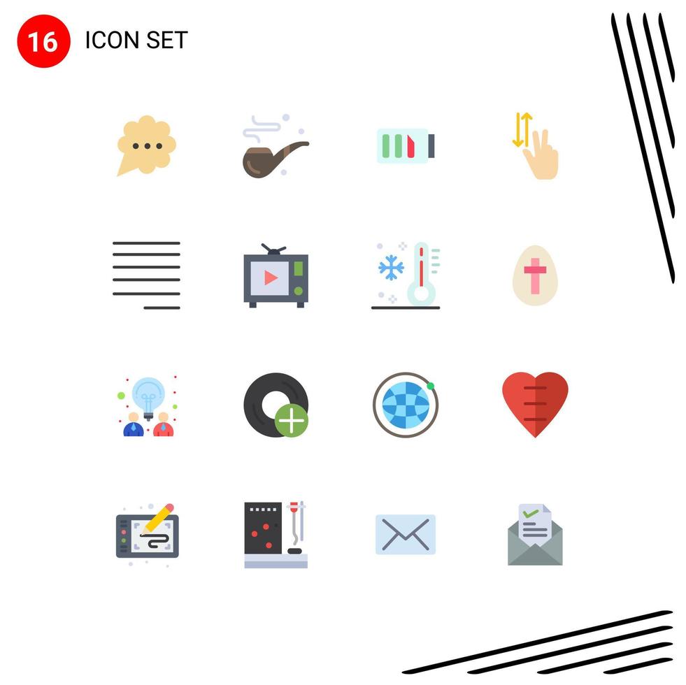 Mobile Interface Flat Color Set of 16 Pictograms of left down battery up gestures Editable Pack of Creative Vector Design Elements