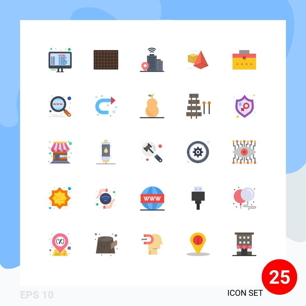 25 Thematic Vector Flat Colors and Editable Symbols of analysis user wifi worker bag triangle Editable Vector Design Elements