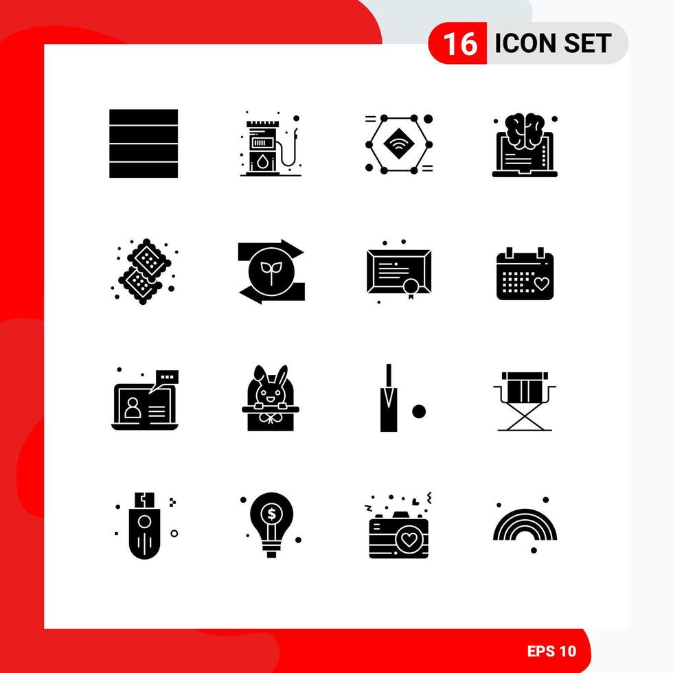 16 Creative Icons Modern Signs and Symbols of dessert candy record think learning Editable Vector Design Elements
