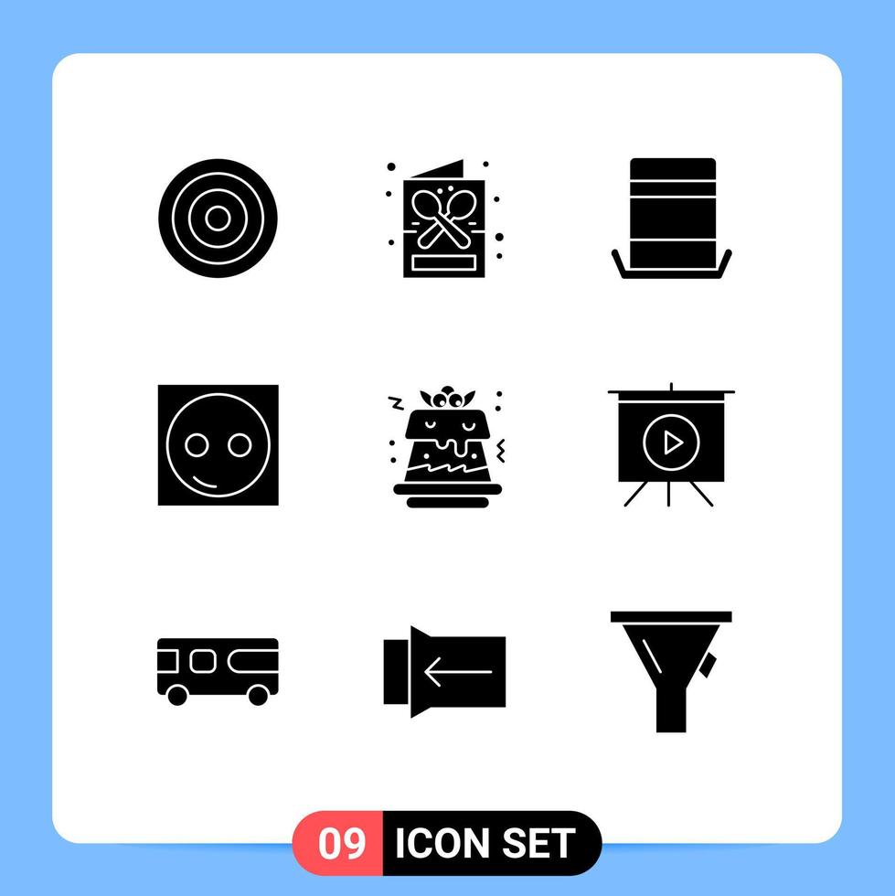 Group of 9 Modern Solid Glyphs Set for hardware electronic shop electric top hat Editable Vector Design Elements