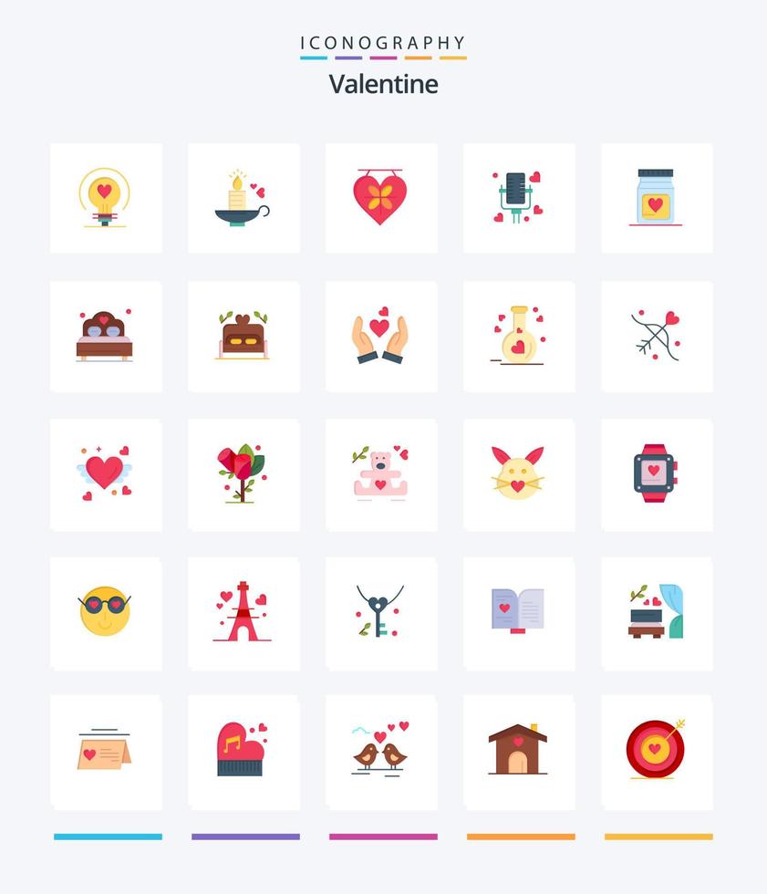 creativo paquete de iconos planos de san valentín 25 como el amor. amar. vela. día. enamorado vector