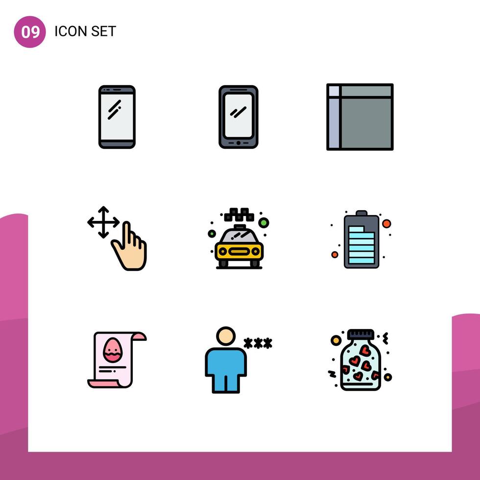 paquete de iconos de vectores de stock de 9 signos y símbolos de línea para el transporte de baterías, artículos para el hogar, taxis, elementos de diseño de vectores editables