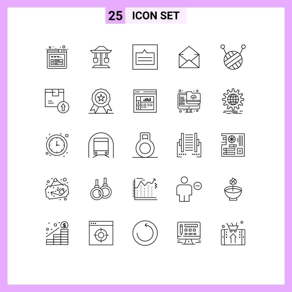 25 Universal Line Signs Symbols of arrow up open layout message email Editable Vector Design Elements