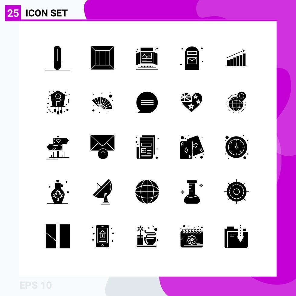 Group of 25 Modern Solid Glyphs Set for analysis office ad letter tabletop display Editable Vector Design Elements