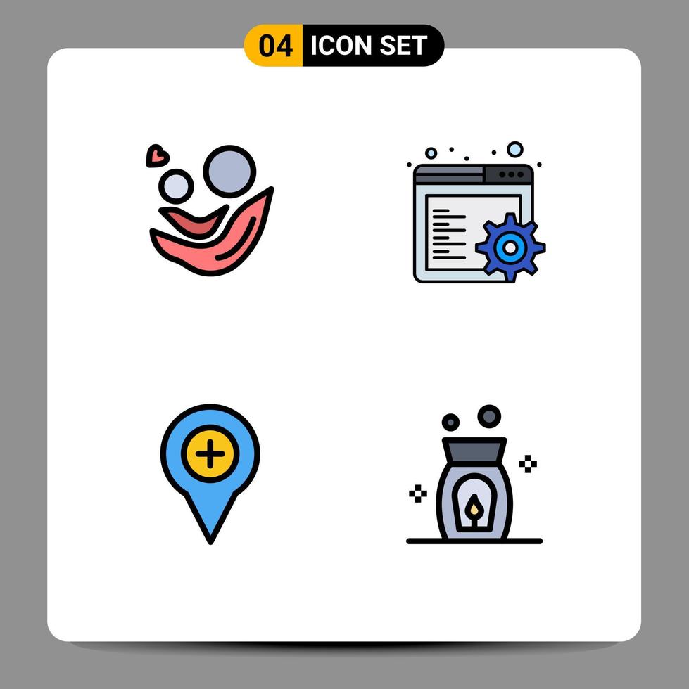 Set of 4 Modern UI Icons Symbols Signs for mother map day gear pin Editable Vector Design Elements