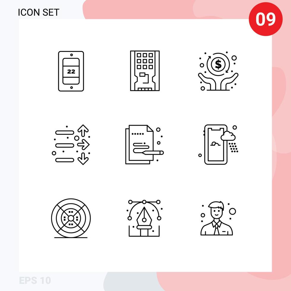 conjunto de 9 iconos modernos de la interfaz de usuario signos de símbolos para el mercado económico de acciones de pintura elementos de diseño vectorial editables vector