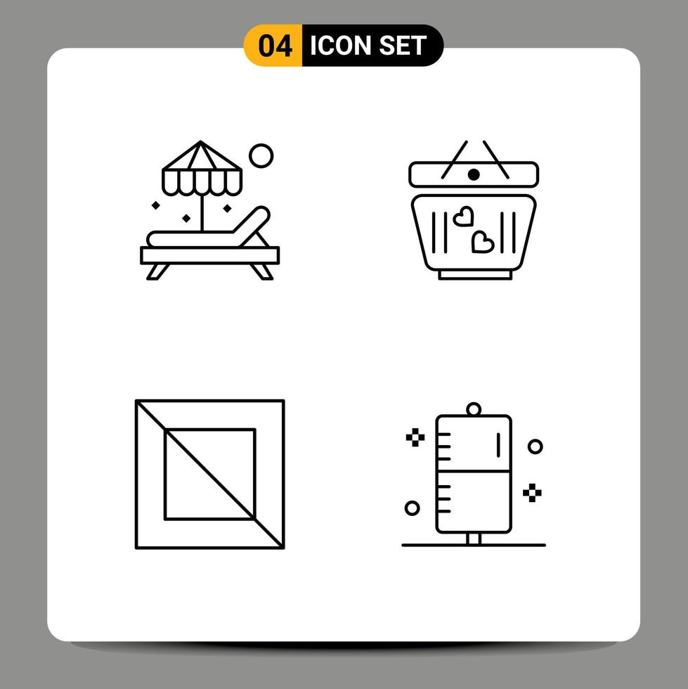 4 iconos creativos, signos y símbolos modernos de carro diagonal de playa, enema de boda, elementos de diseño vectorial editables vector